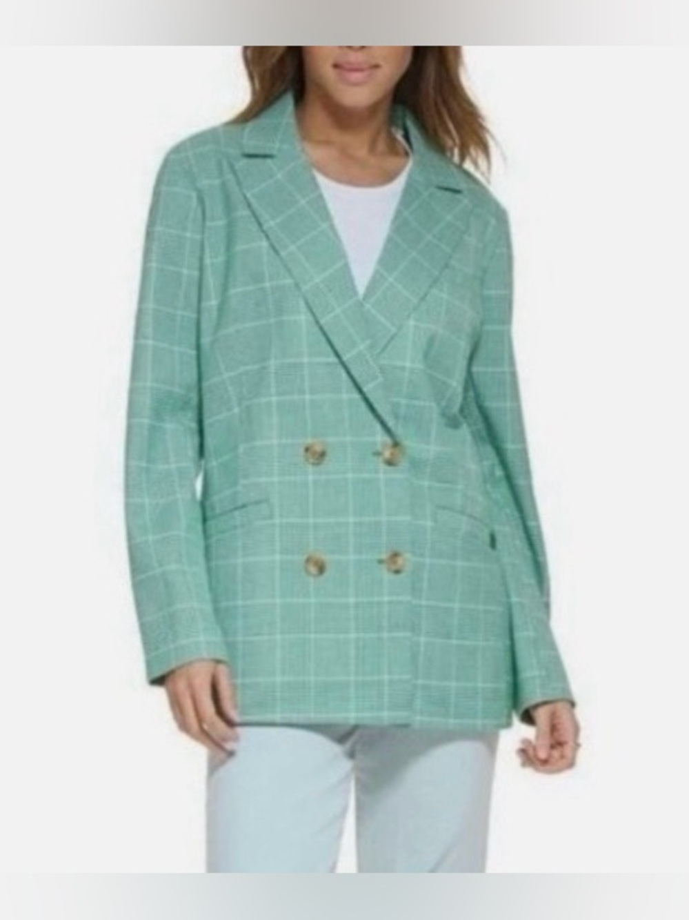 Levis Green Plaid Double-Breasted Blazer women’s lined
